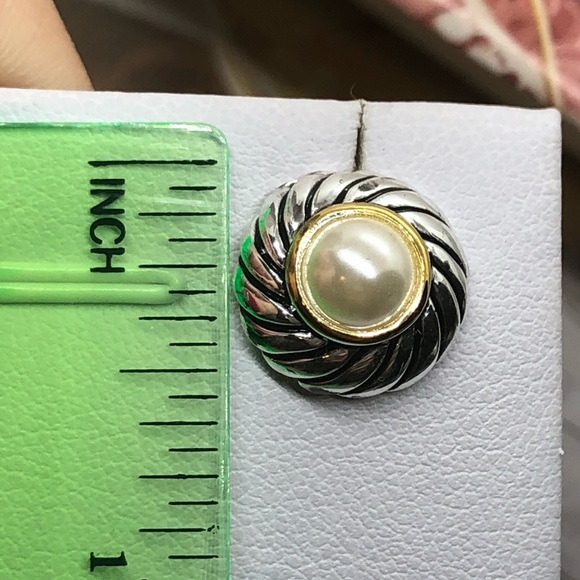 Silver Faux Pearl Stud Earrings - Picture 3 of 4